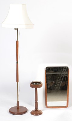 Lot 764 - Mid-century framed mirror, smoker's stand; and brass-bound lamp standard.