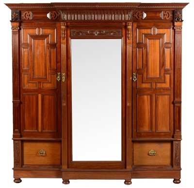 Lot 639 - Late Victorian three door mahogany wardrobe