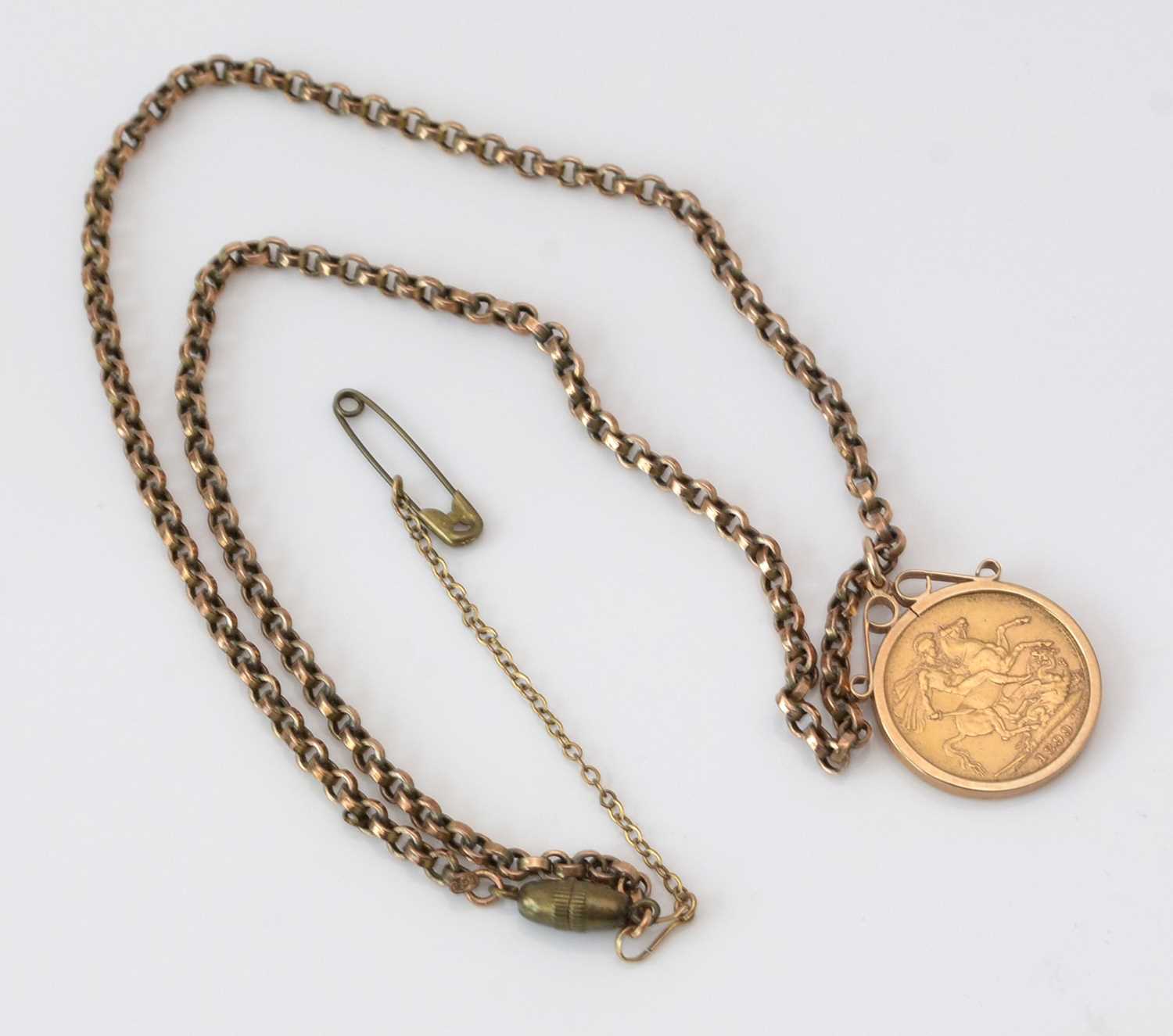 Lot 150 - Late Queen Victorian gold sovereign on pendant mount.