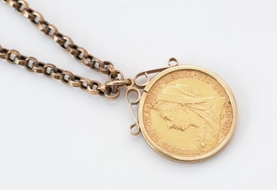 Lot 269 - Late Queen Victorian gold sovereign on pendant mount.