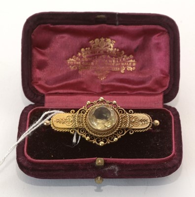 Lot 276 - Late Victorian 15ct. yellow gold and citrine brooch.