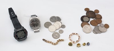 Lot 321 - Seiko watch, Cassio watch; jewellery; lapel badges and coinage.