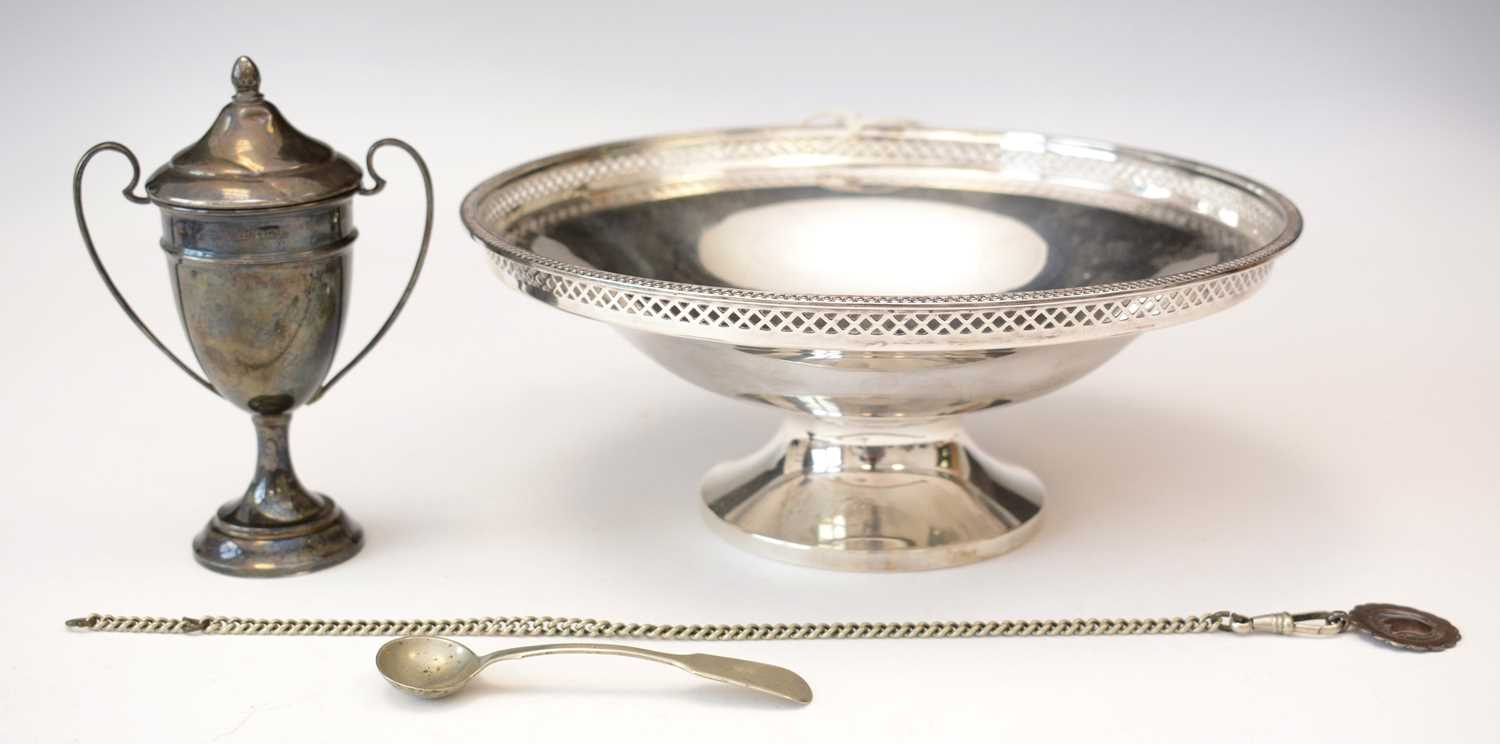 Lot 173 - Silver pedestal bowl; silver trophy; and other items.