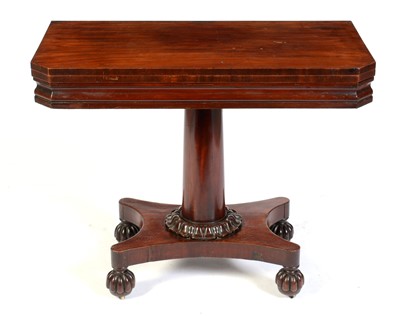 Lot 674 - Late William IV mahogany fold over tea table, stamped Gillows