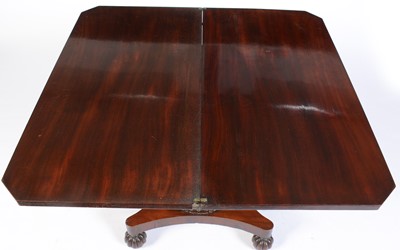 Lot 105 - Late William IV mahogany fold over tea table, stamped Gillows