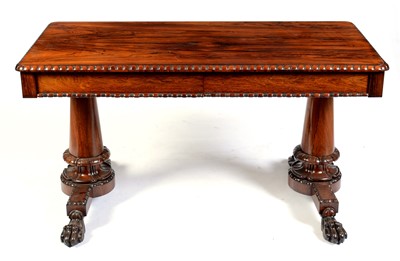 Lot 677 - William IV rosewood library table, stamped Gillows, Lancaster