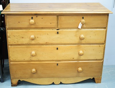 Lot 113 - Early 20th C pine chest of drawers.