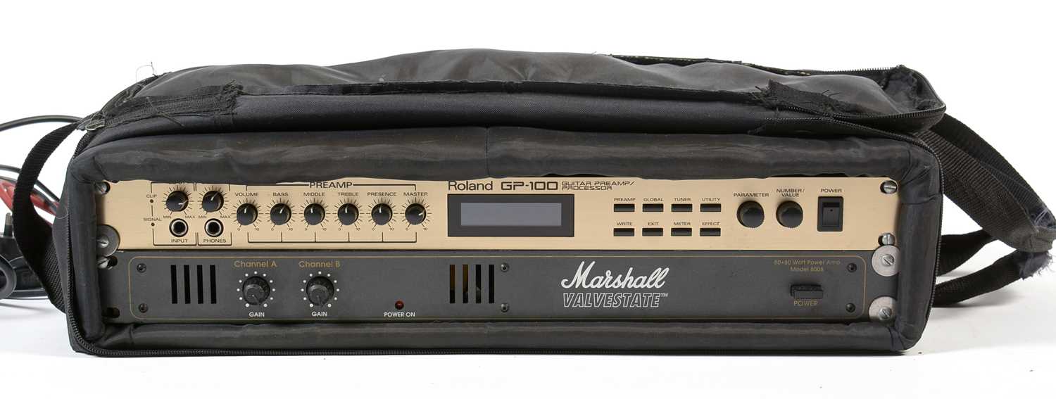Lot 837 - A Roland GP-100 guitar pre-amp processor; and a Marshall Valvestate power amp.
