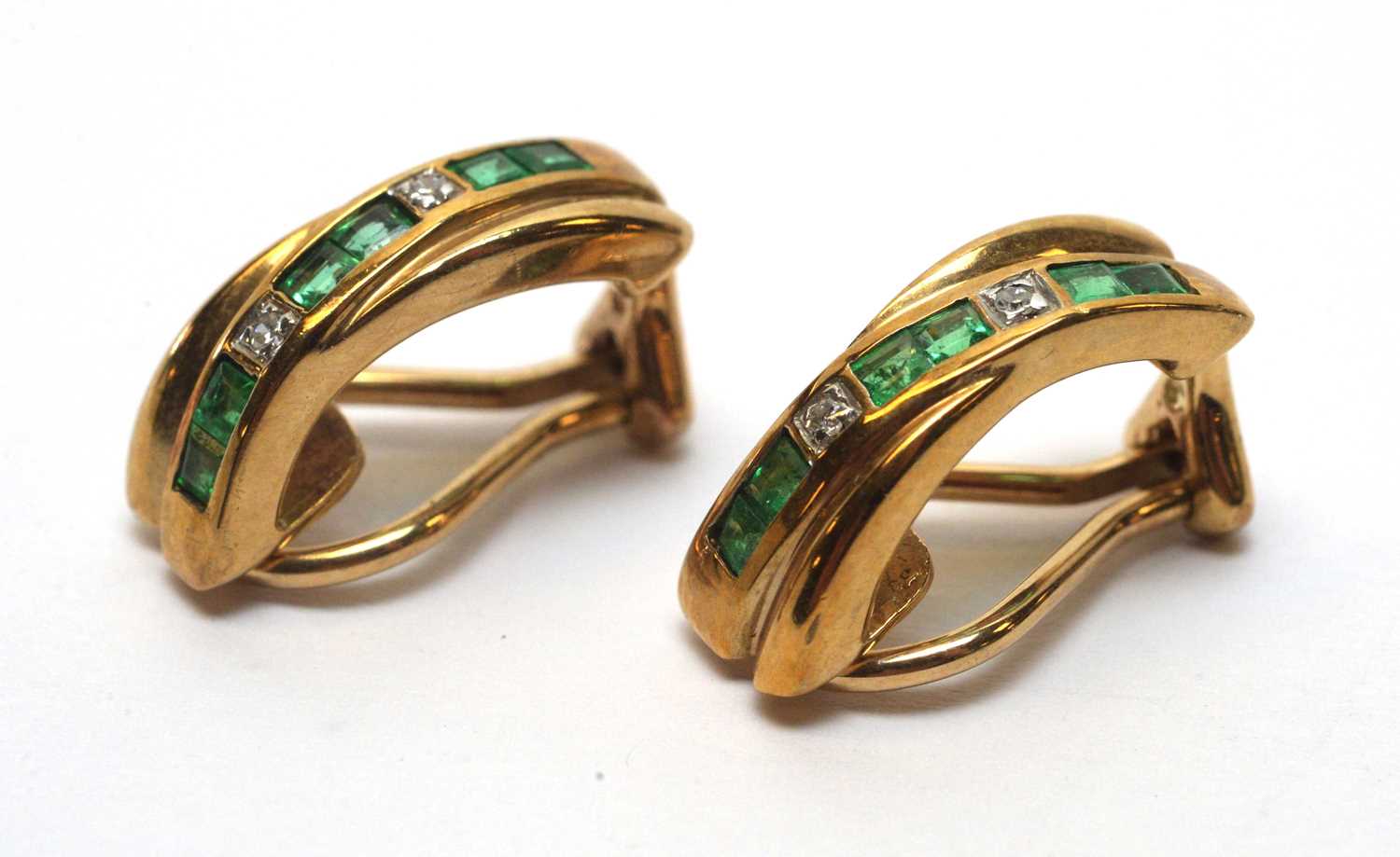 Lot 233 - A pair of emerald and diamond earrings