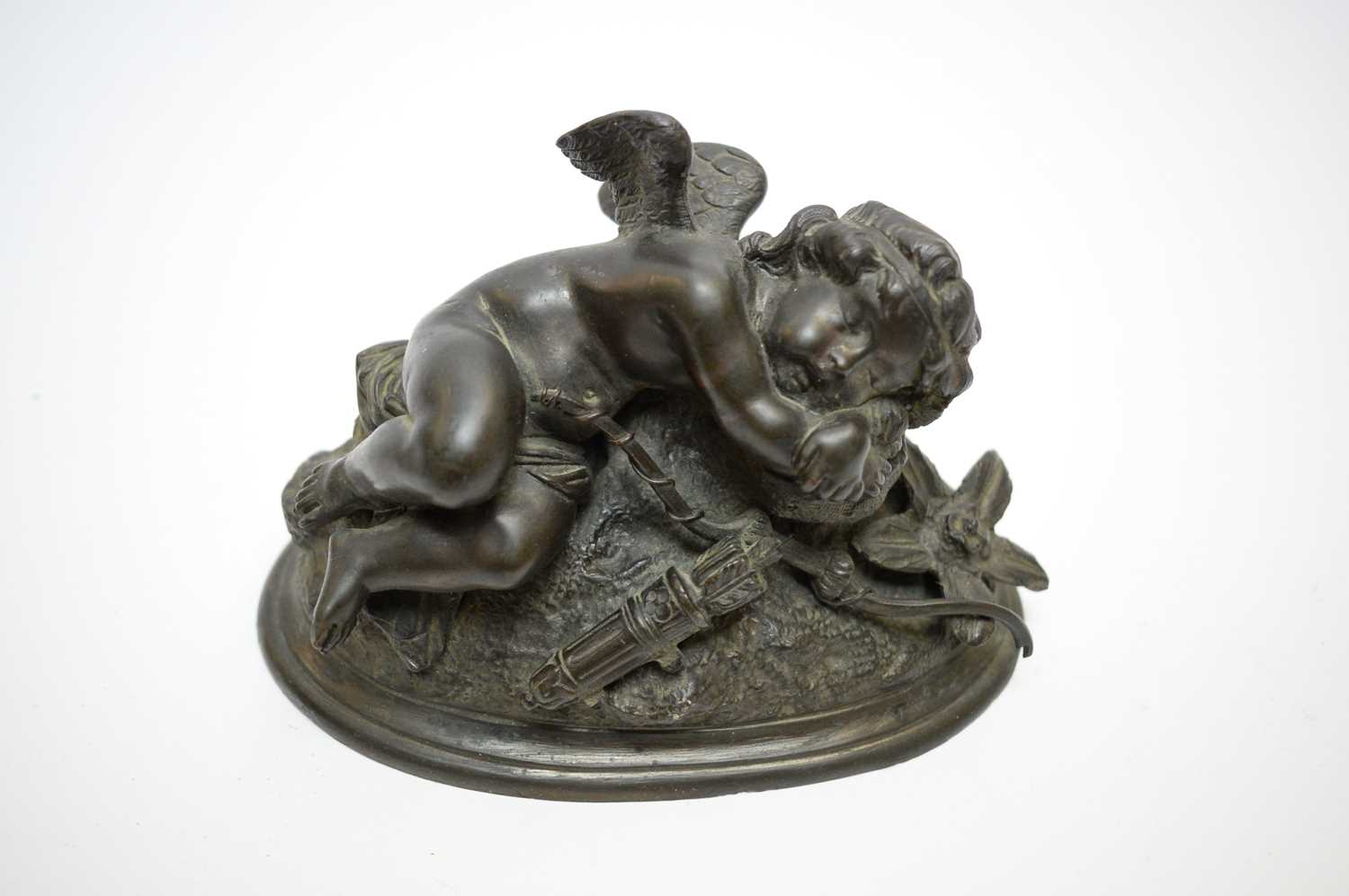 Lot 490 - Early 20th C French patinated bronze of Cupid.
