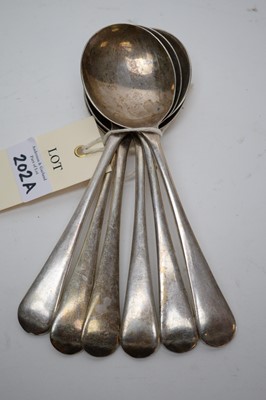 Lot 202 - A set of six silver soup spoons.