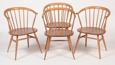 Lot 856 - Ercol: a set of four Windsor bow top armchairs.
