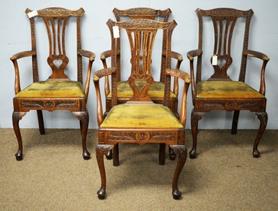 Lot 11 - A set of four late 19th Century oak carver chairs