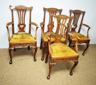 Lot 11 - A set of four late 19th Century oak carver chairs