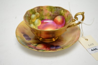 Lot 446 - A Royal Worcester hand-painted cup and saucer