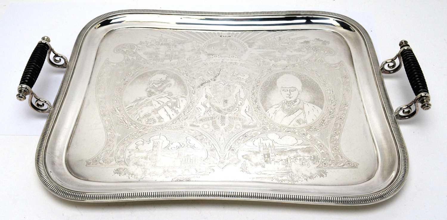 164 - An Edwardian silver royal commemorative tea tray