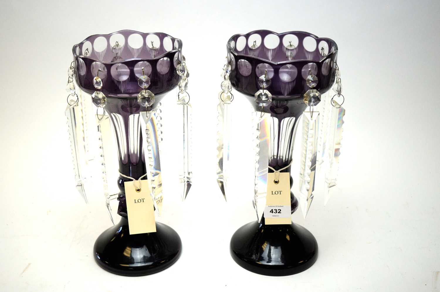 Lot 432 - pair of overlay glass table lustres.
