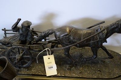 Lot 328 - Bronzed figure group of a horse and cart and two others.