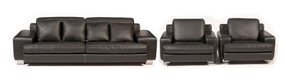 Lot 840 - Roche Bobois: a contemporary black leather three-piece suite.