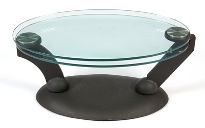 Lot 841 - Naos, Made in Italy: a plate-glass and black painted metal adjustable coffee table.