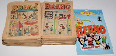 Lot 1385 - The Beano, sundry 1970's issues; and three Beano calendars.