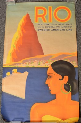 Lot 1291 - An Art Deco travel poster 'Rio', artwork by Ake Rittmark
