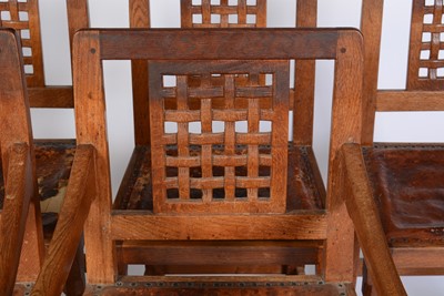 Lot 654 - Set of six mid 20th Century Robert 'Mouseman' Thompson oak dining chairs