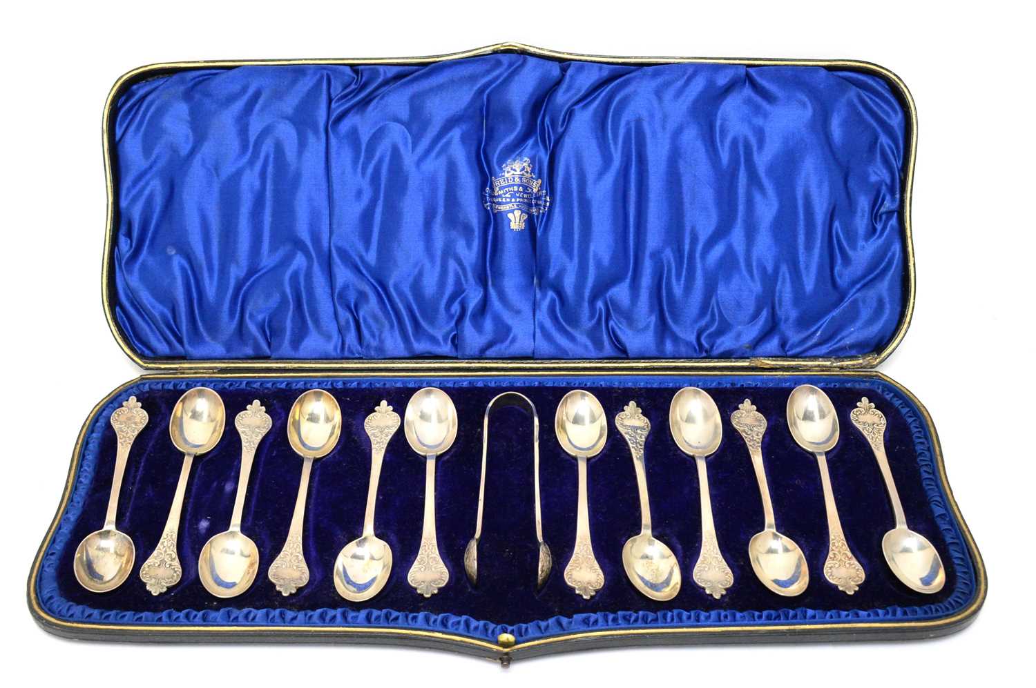 Lot 154 - A Victorian cased set of twelve teaspoons and sugar tongs