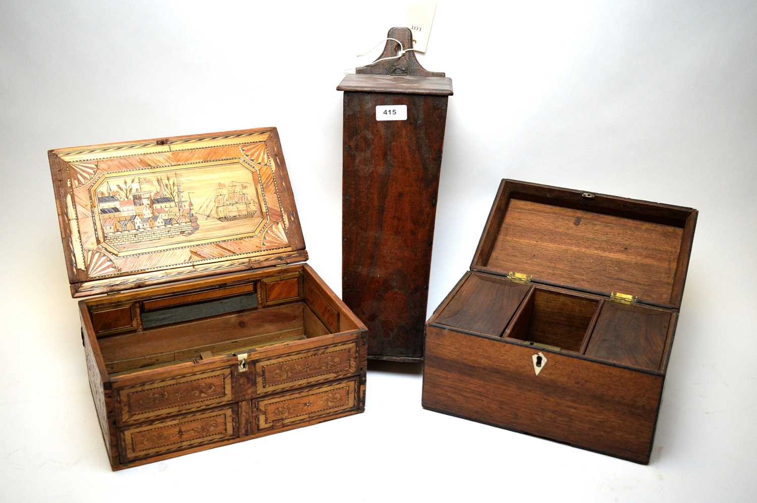 Lot 415 - Napoleonic Prisoner of War work box; candle box; and tea caddy.