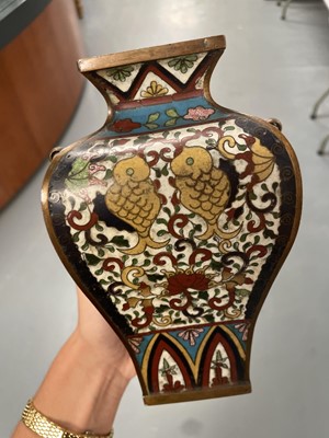 Lot 430 - Pair of Japanese cloisonne vases; Champleve vase; and Royal Doulton tobacco jar.