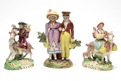 Lot 503 - Pair Staffordshire figures Taylor and Wife; another Dandies