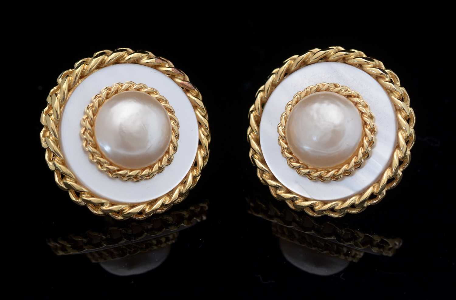 Lot 756 - Chanel: faux mabe-pearl and mother-of-pearl effect earrings