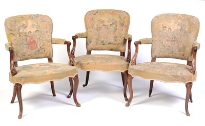Lot 681 - Group of three 19th Century armchairs, in the Louis XV style