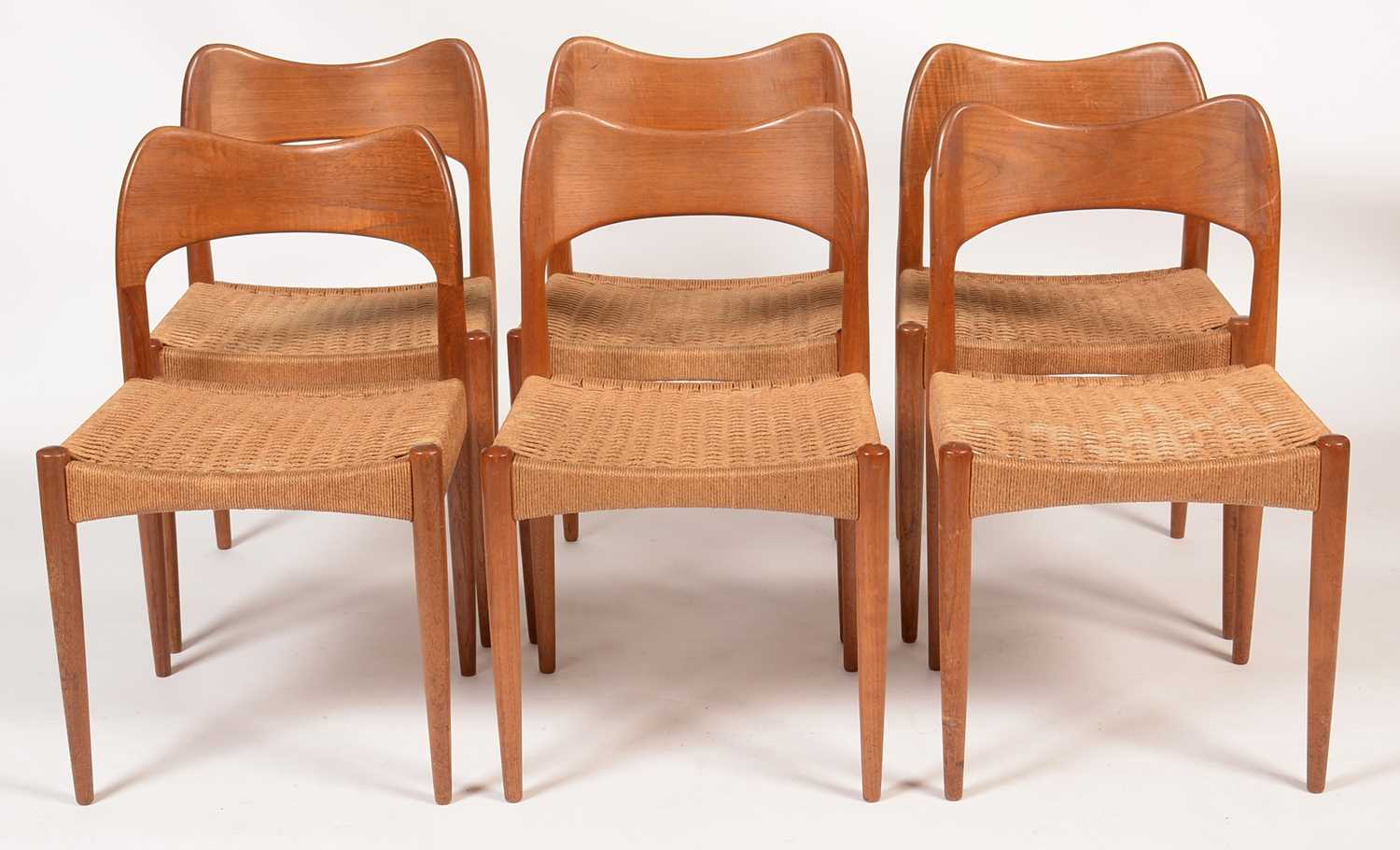 Lot 876 - Arne Hovmand Olsen for Mogens Kold, a set of six teak dining chairs