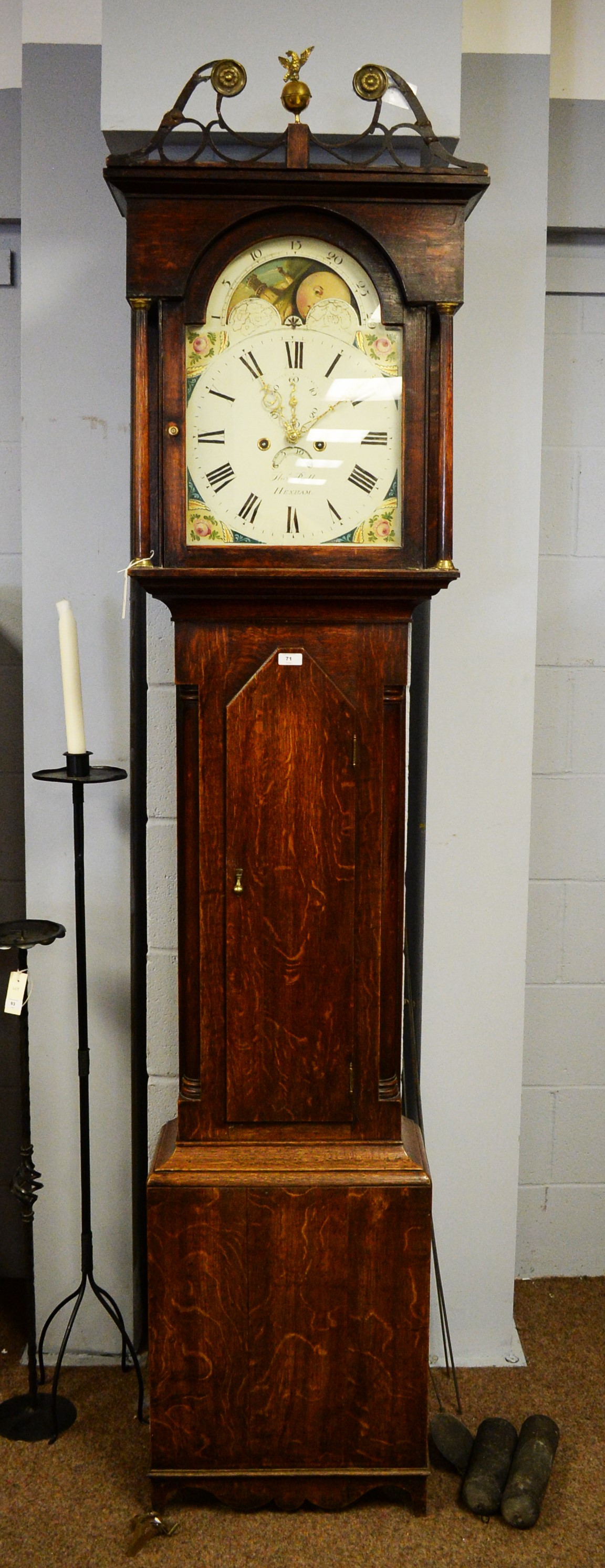 Lot 17 Thomas Bell, Hexham 19th C oak longcase