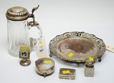 Lot 257 - German silver covered glass stein and other items