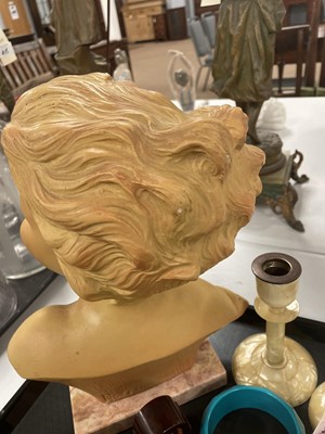 Lot 364 - A pair of Art Deco wall sconces, a bust of a girl and other Art Deco items.