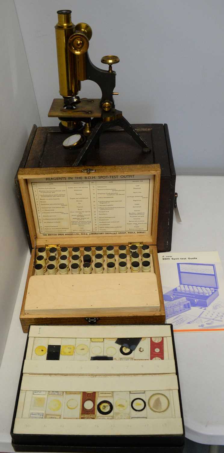 Lot 330 - Student's Microscope; and a B.B.H. Spot Test Outfit, and a collection of samples.