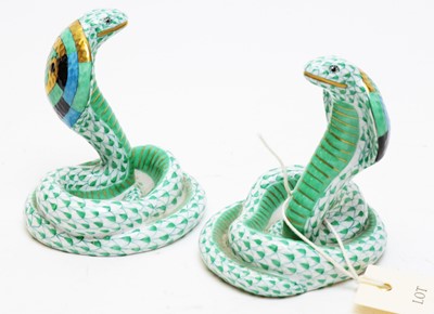 Lot 343 - A Pair of Herend cobra figures.