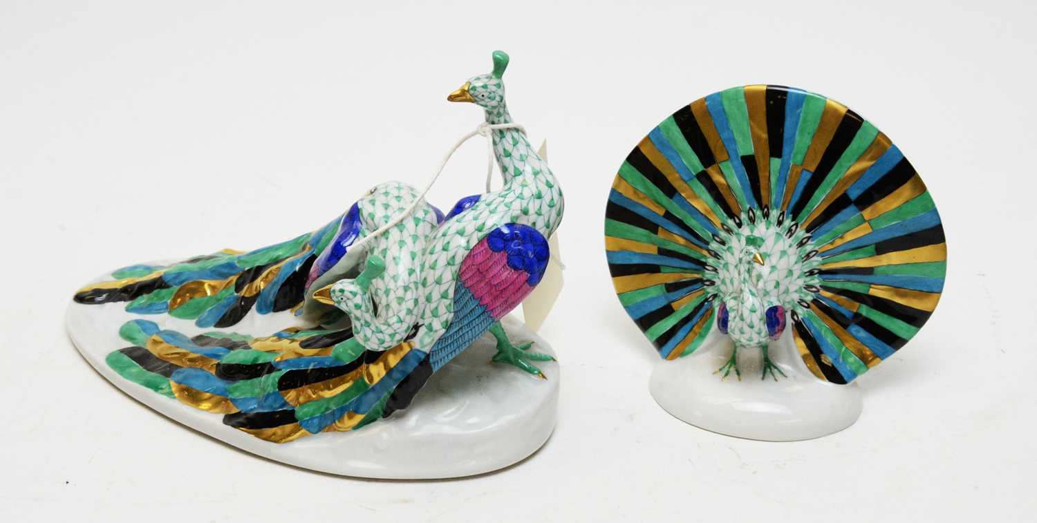 Lot 353 - Herend figure group of two peacocks and another.