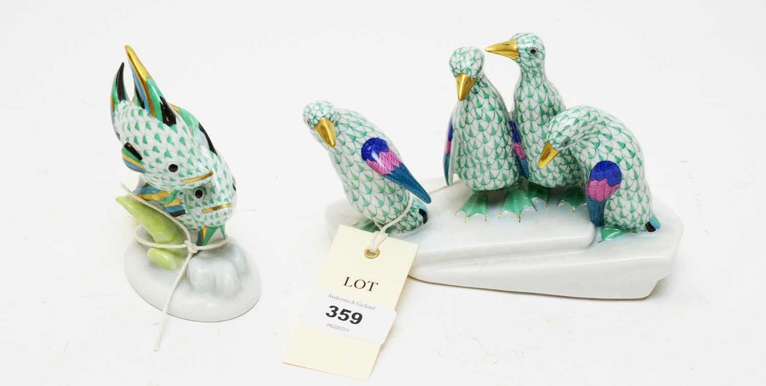 Lot 359 - Herend penguin figure group and a Herend fish figure group.