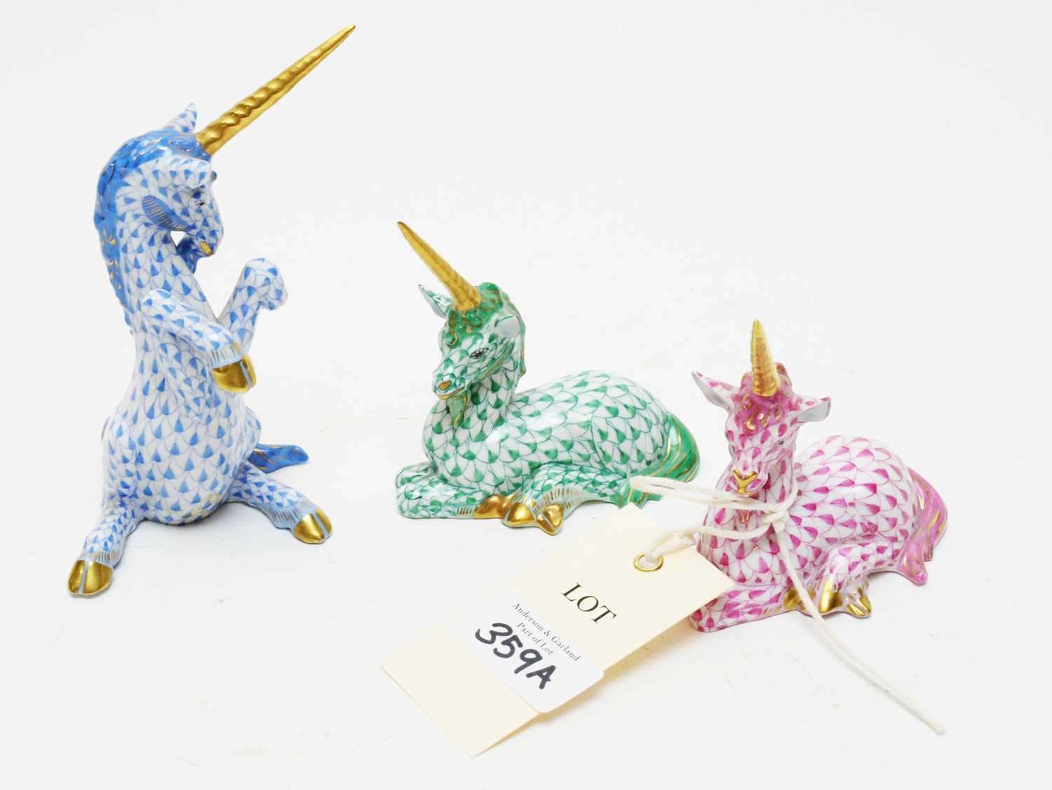 Lot 359 - Three Herend unicorn figures.