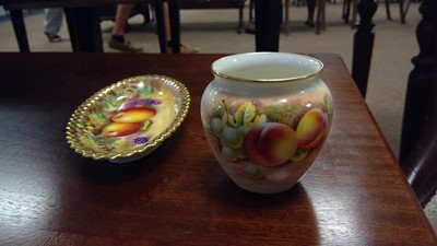 Lot 456 - A Royal Worcester hand-painted dish and a vase.