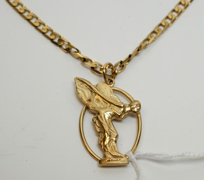 Lot 255 - 9ct. Spirit of Ecstasy pendant on chain; and a similar tie pin.