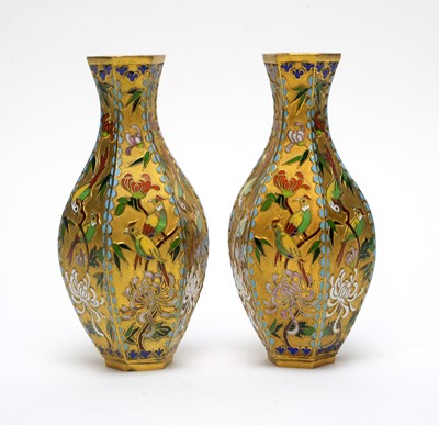 Lot 465 - Pair of Chinese Champleve enamel vases