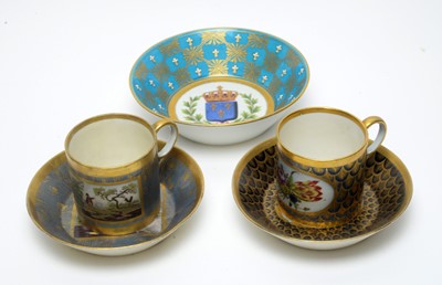 Lot 526 - Sevres style saucer, two French coffee cans and saucers.