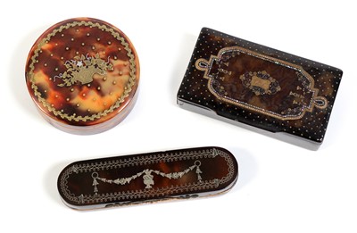 Lot 224 - George III tortoiseshell toothpick case; and two snuff boxes, various.