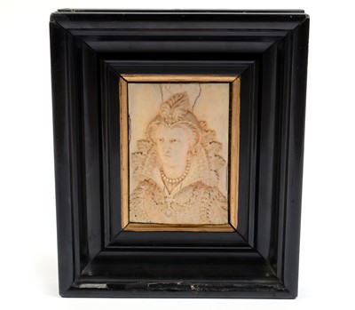 Lot 595 - An ivory relief carving depicting Queen Mary, Queen of Scots.