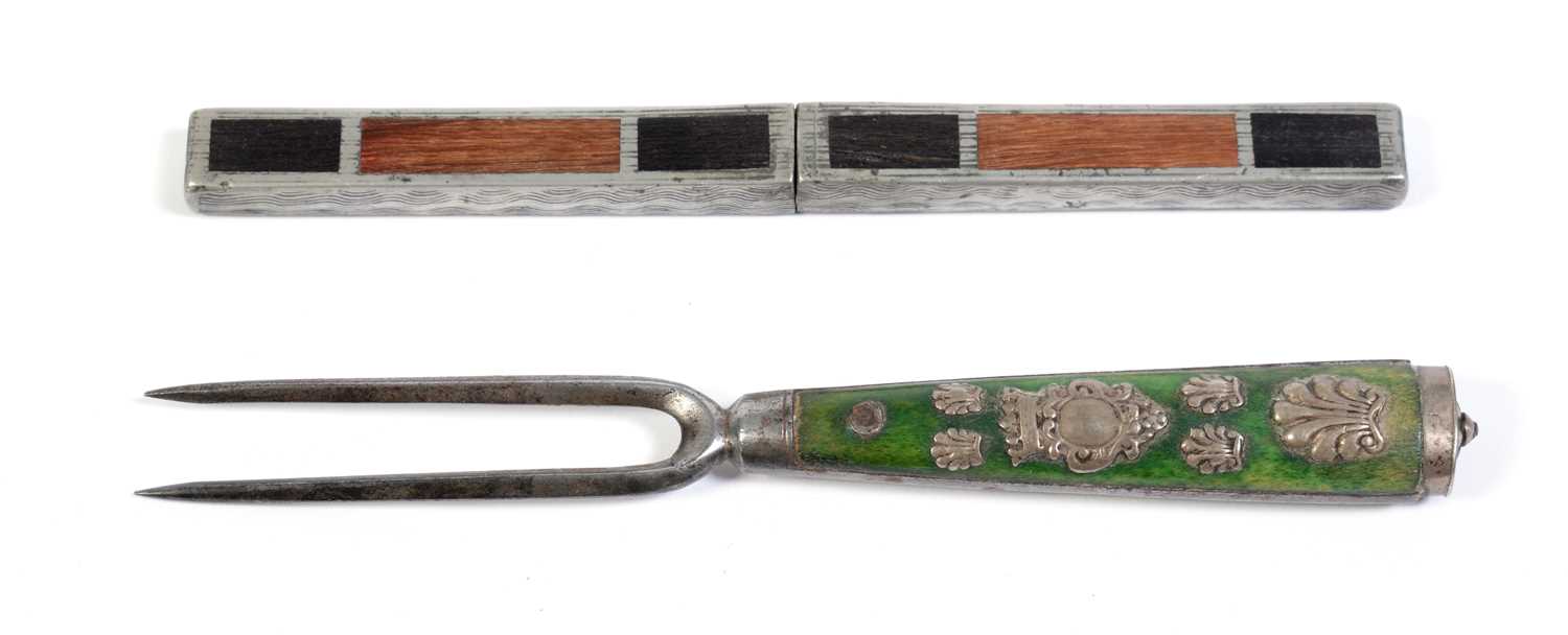 Lot 130 - A 19th Century interlocking knife and fork; and a 19th two-pronged fork