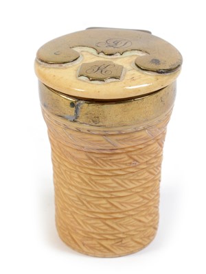 Lot 215 - A mid 18th C. Scottish brass-mounted and carved ivory snuff mull.